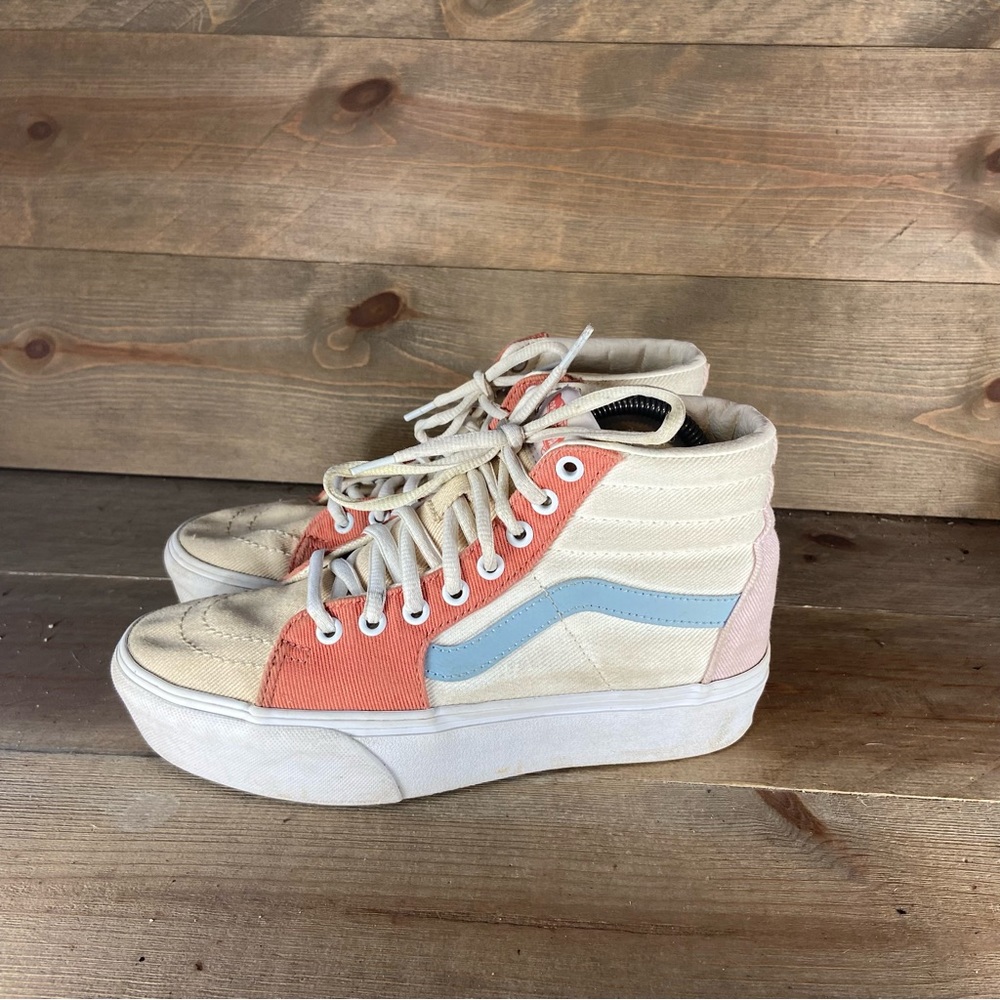 Vans sk8 Hi platform 2 womens size 7 shoes beige orange corduroy skate sneakers